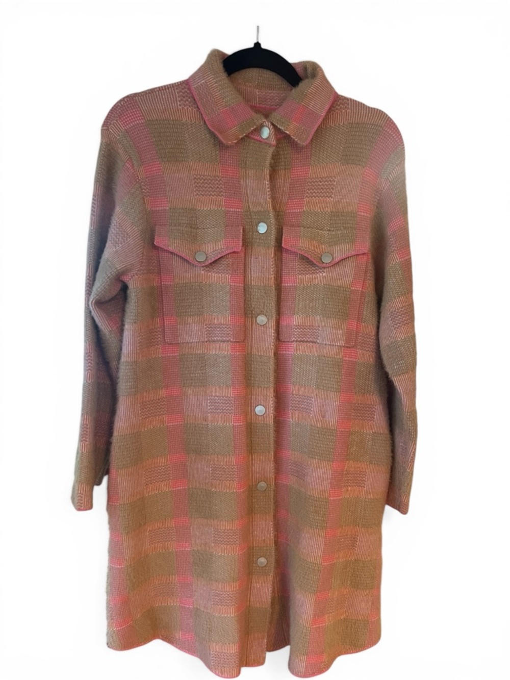 Anthropologie Pink Cozy Plaid Shacket